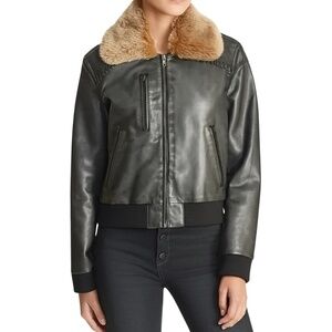 CLEO + WOLF Women’s Casey‎ Faux Fur Collar Charcoal Grey Bomber Jacket Size S